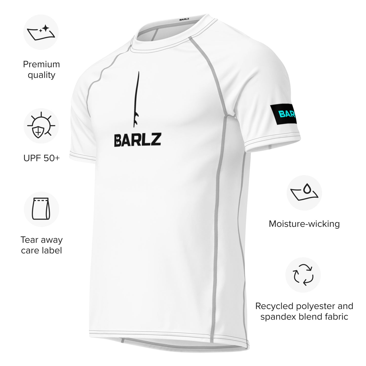 Recycled Short Sleeve Rash Guard Surfing White