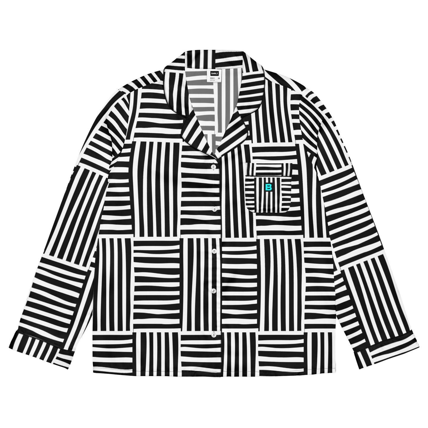 all-over-print women's surf-style pajama top in black and white