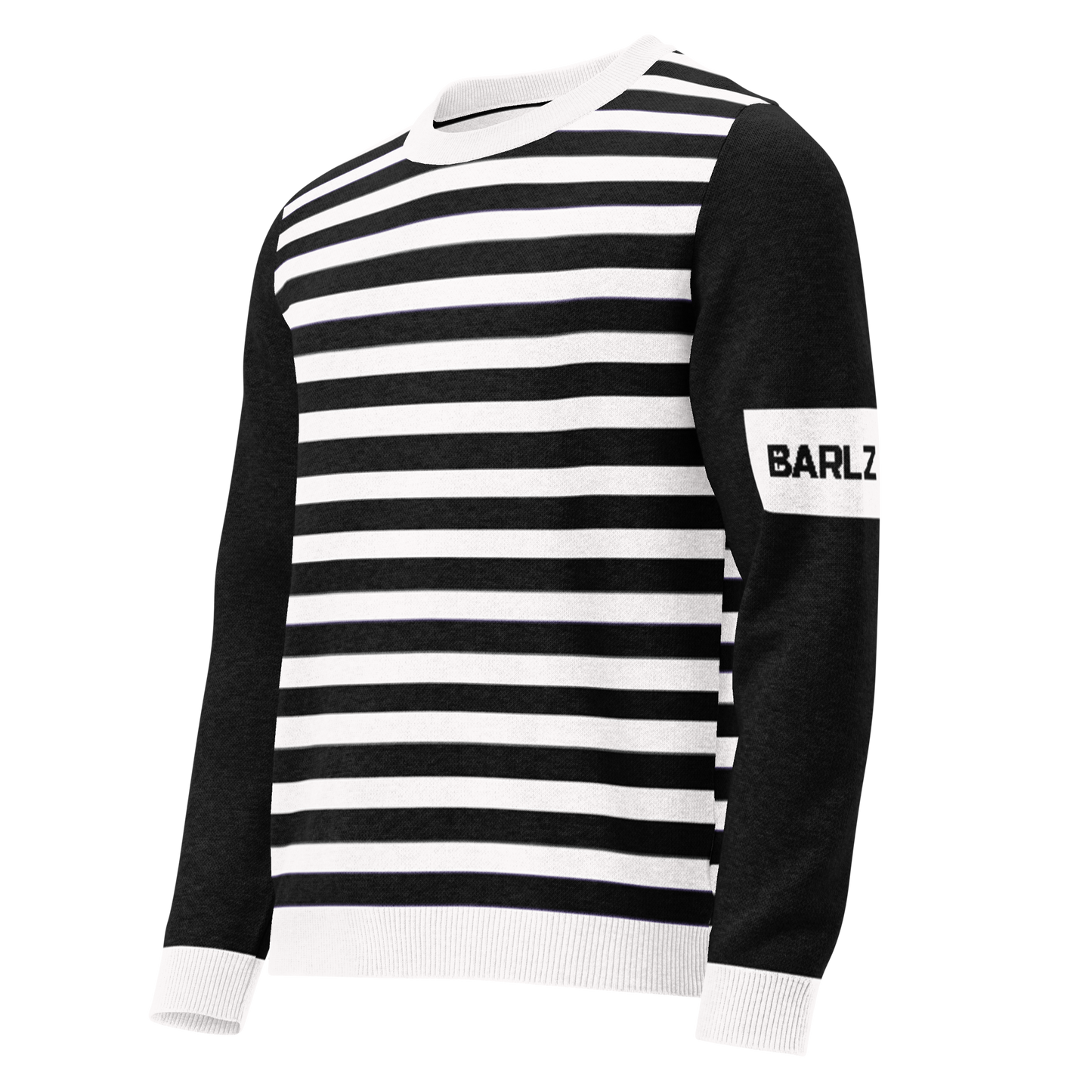 Knitted crew neck sweater in black and white stripe