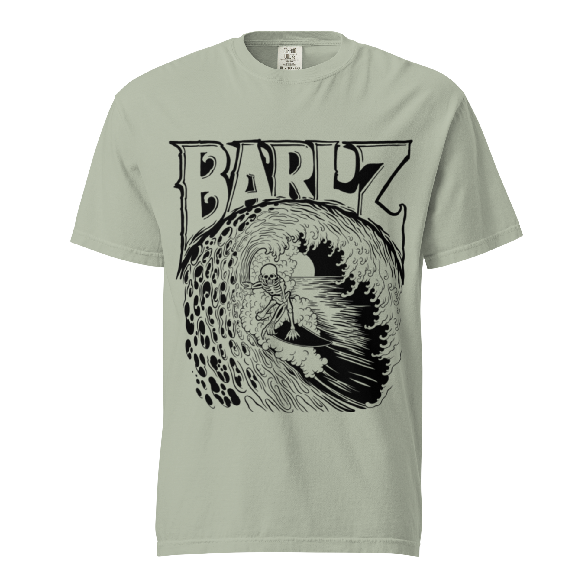 t-shirt with surfing skeleton graphic 